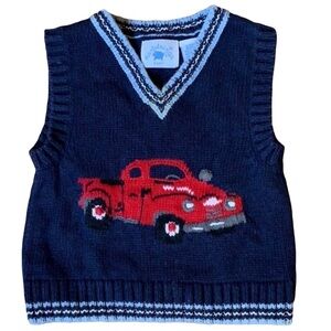 Hartstrings blue sweater vest with red truck Size 12 Months